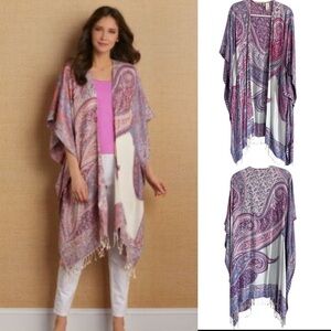 Soft Surroundings Strawberry Swirl Fringed Kimono One Size